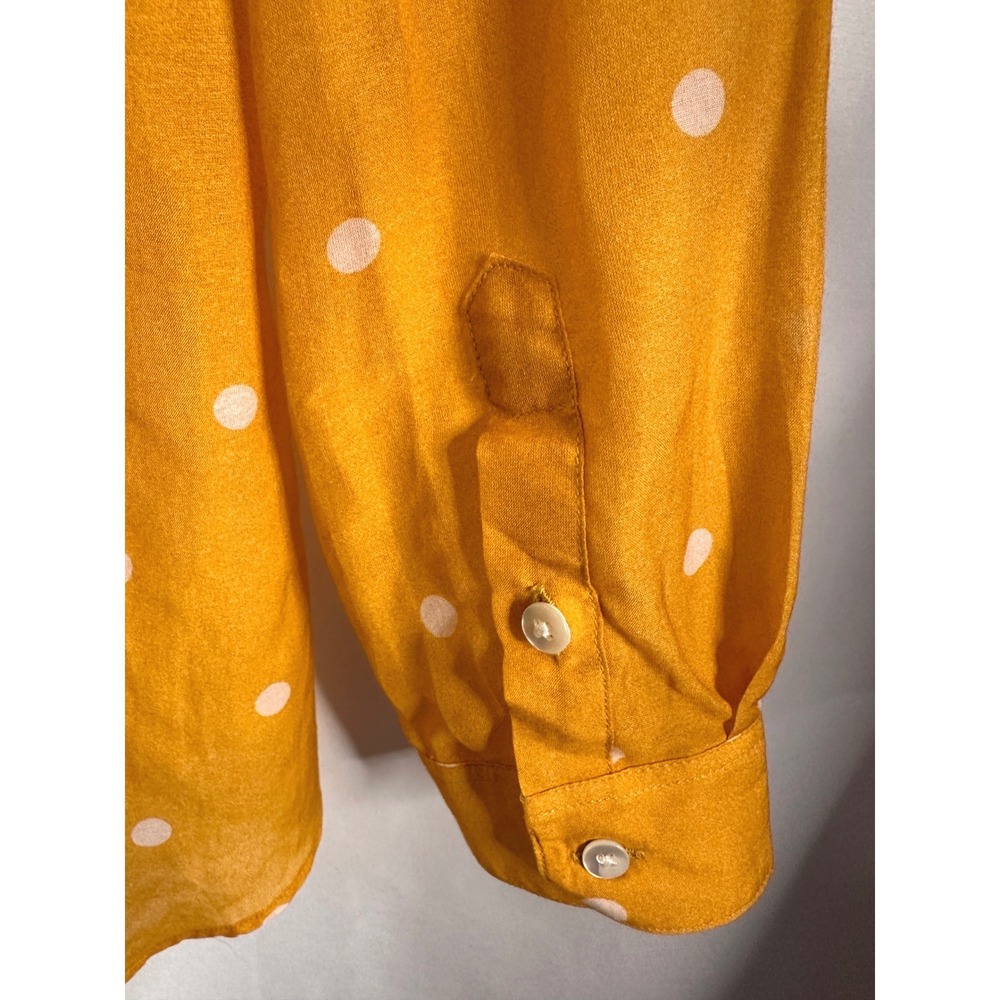 SEZANE Size 42 8-10 Shirt Mustard Yellow Polka Dot Silk Cotton Button Down - Picture 6 of 7